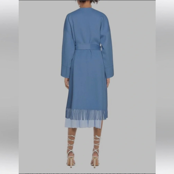 Zimmermann Fringed Wool Coat Wrap Robe‎ Style Trench Coat Periwinkle Blue Size 3 - Picture 2 of 12